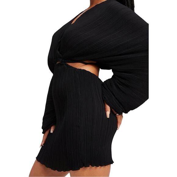 NWT Good American Always Fits Plissé Sculpted Black Mini Dress Size 00/0 XXS/XS - Picture 4 of 9